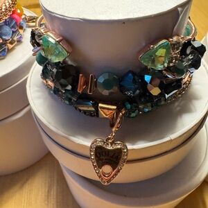 Green and Blue Crystal Bracelet with Heart Charm